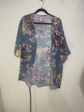 Woman s Sheer Floral Kimono Cardigan Size XL Open Front Lightweight Cover Up