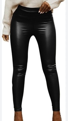 Women Stretchy Faux Leather Leggings Casual PU Pants High Waist Curvy Trousers