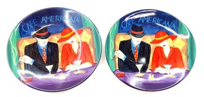 2 Sango CAFE AMERICANA 8.25'' Salad Plates 98 4911 Nice Lot Art Deco style