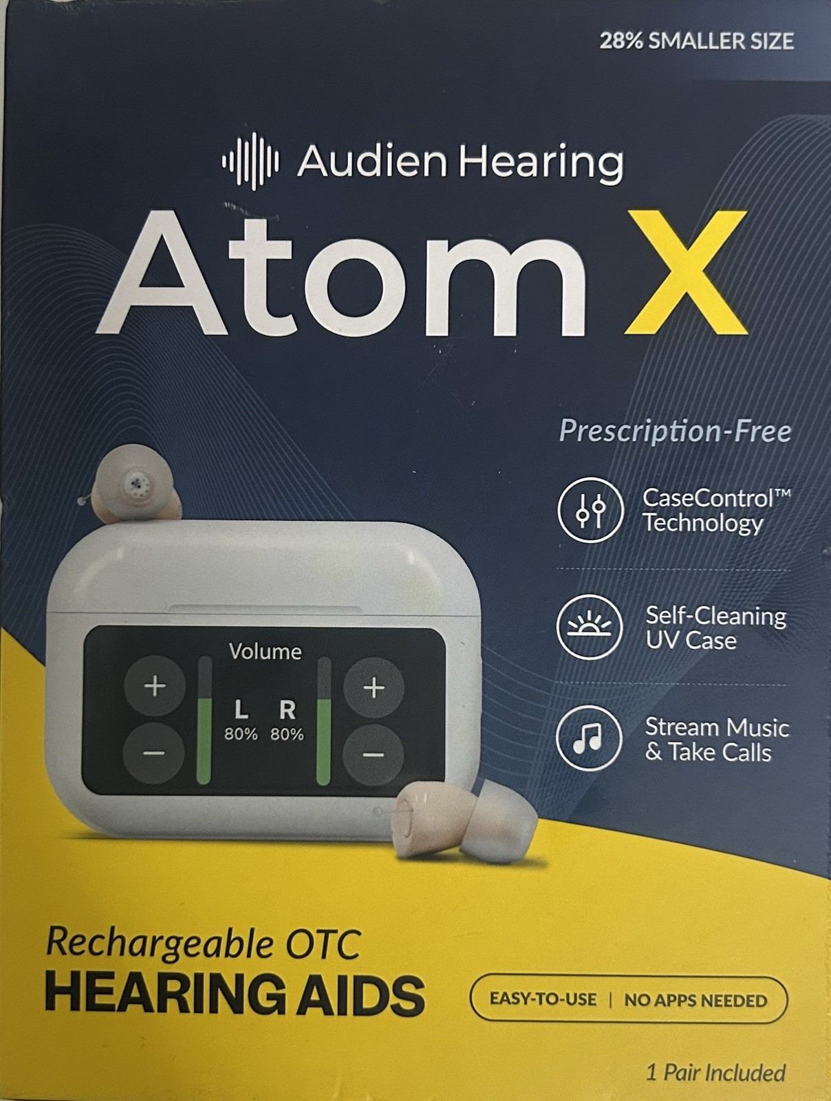 Audien Hearing  ATOM X -Rrchargeable OTC Hearing Aids New Box FREE SHIPPING