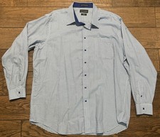 Paul Fredrick Mens 18.5 x 37 Non Iron Two Ply Cotton LS Shirt Classic Fit Blue