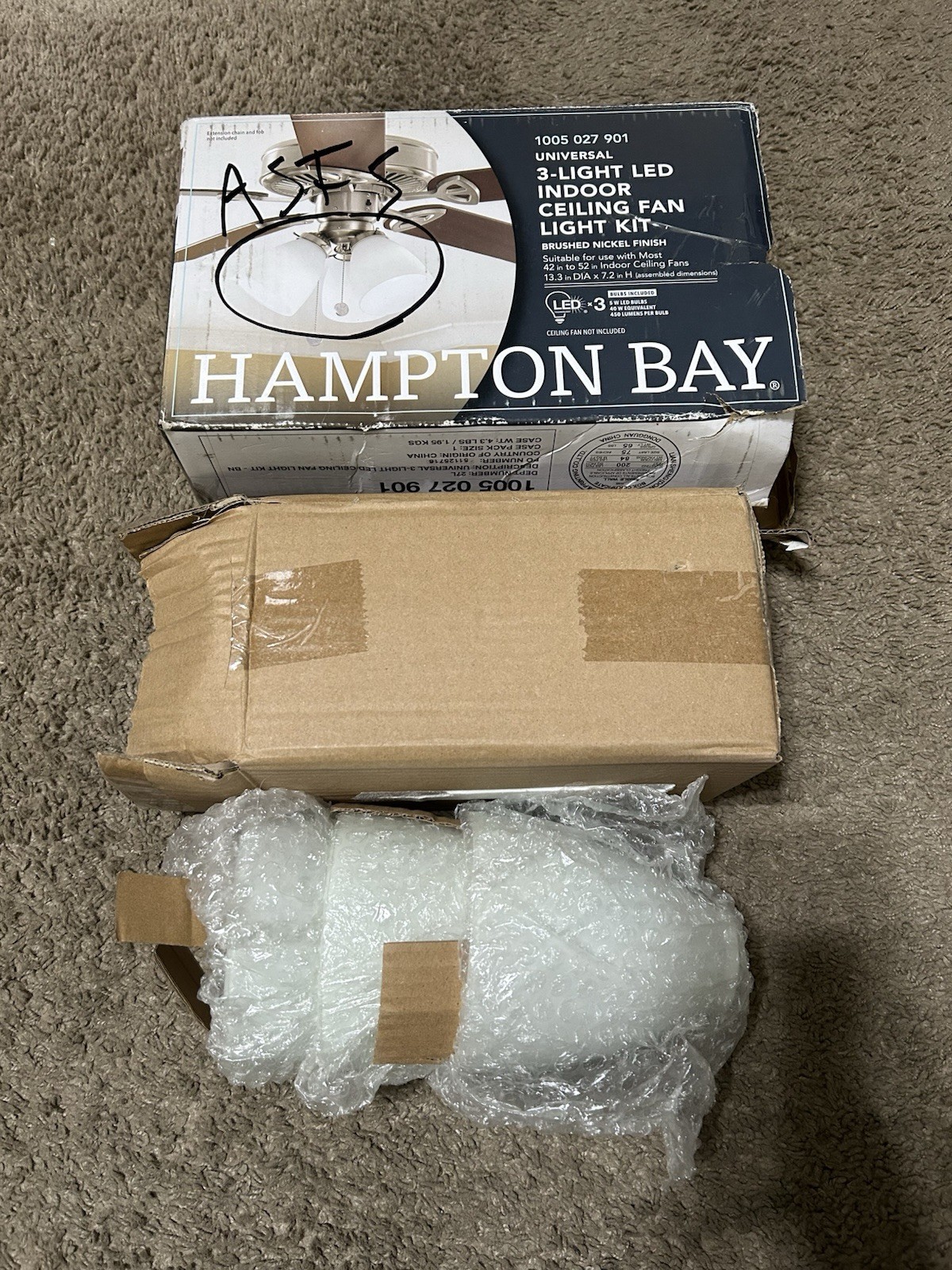 Hampton Bay 3 Light Ceiling Fan Shades *GLASS SHADES ONLY* LIGHT KIT NOT INCLUDE