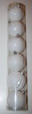 WHITE - 6 Large Assorted Christmas Ornaments - Textured - Glitter - Geometric 