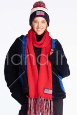 C.C Exclusive American USA Flag Patch Knitted Neck Warmer Oblong Tassels Scarf