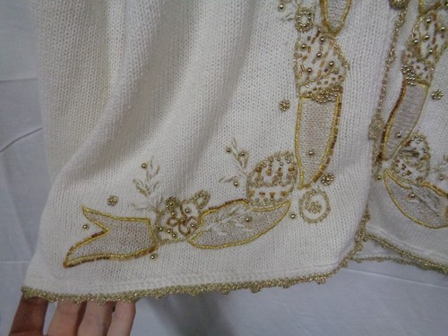 Women's STUDIO JOY Holiday Button Up Sweater ~ WHITE GOLD ANGEL ~ Size XL - Picture 3 of 6