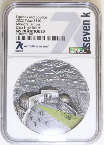 2022 PALAU - MNAJDRA TEMPLE - Equinox and Solstice 2 Oz Silver Coin $10 NGC MS70
