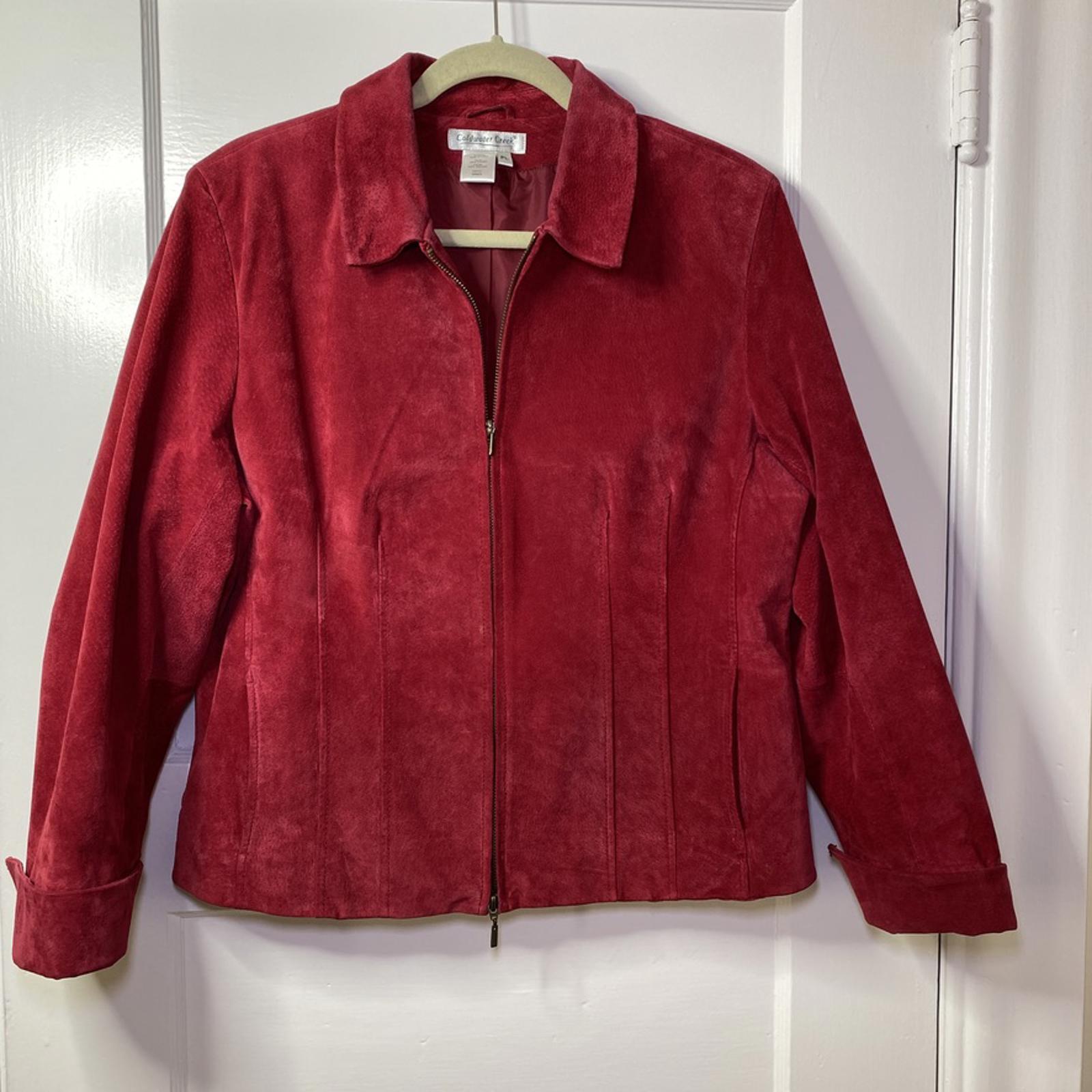 Coldwater Creek Red Suede Jacket Womens Petite L Cropped Tailored Chic Classic