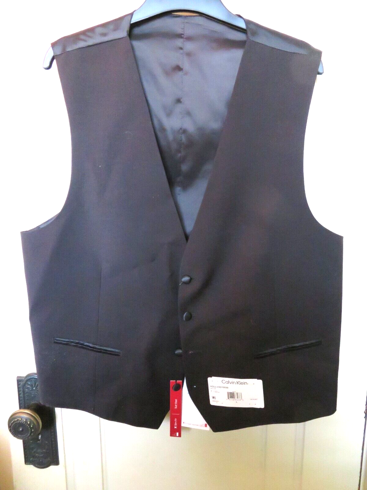 NWT HOLLIS SLIM Calvin Klein Mens Suit Vest, LARGE BLACK SATIN BACK WOOL  STRETCH | eBay