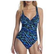 Miraclesuit One Piece Swimsuit Black Ruched Control Size Not Marked Fits Like 16