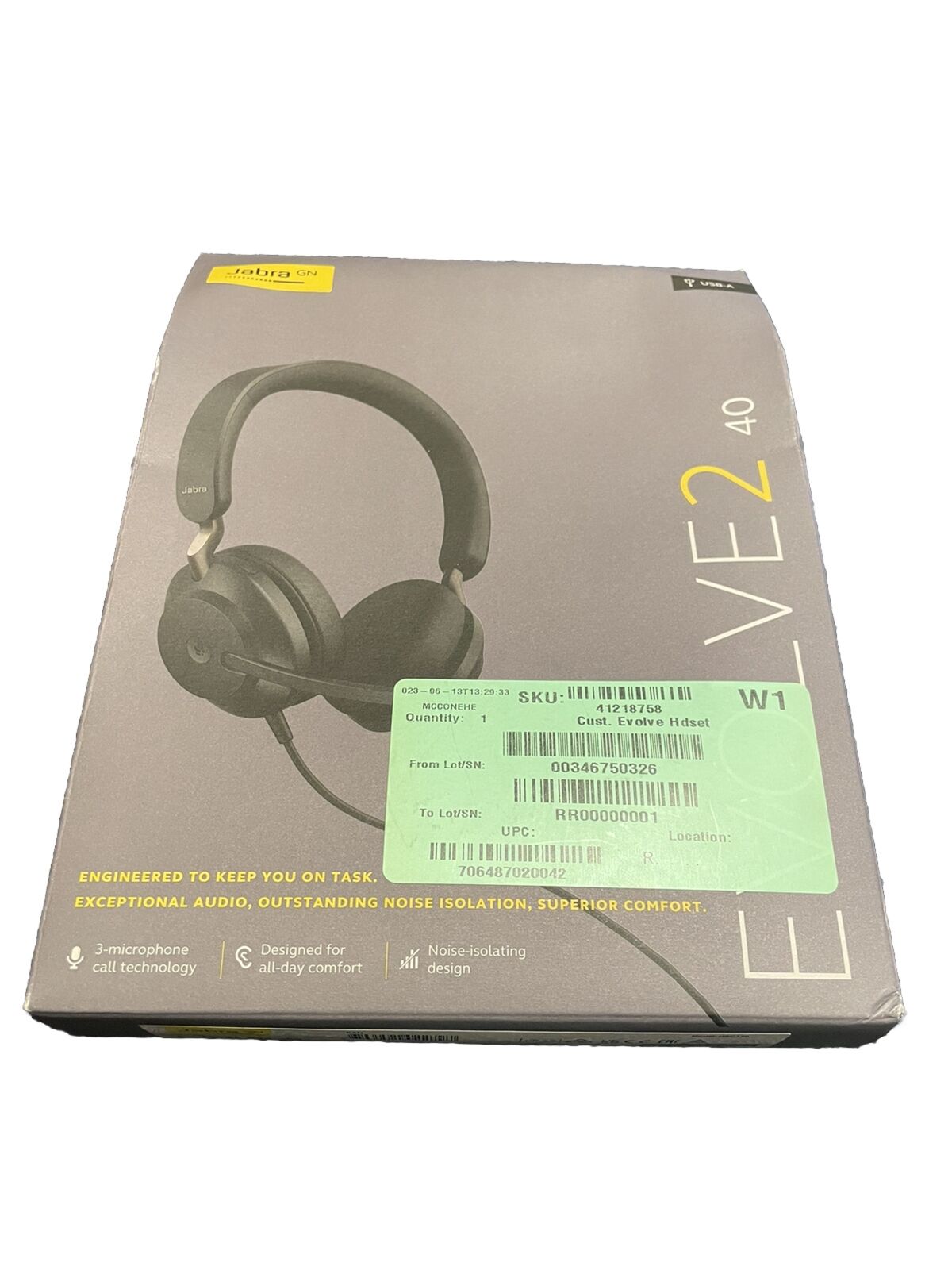 Jabra Evolve2 40 Stereo Headset (MS Teams, USB-A) - Black for sale 