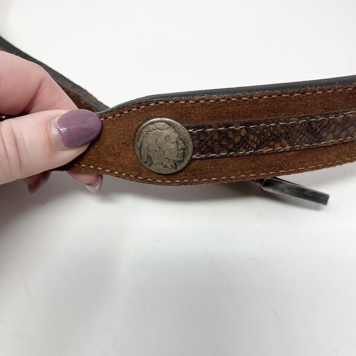 Martin Dingman cowhide belt size 34 Martin Dingman Hand Made Split Cowhide Indian Head Belt  main image 2