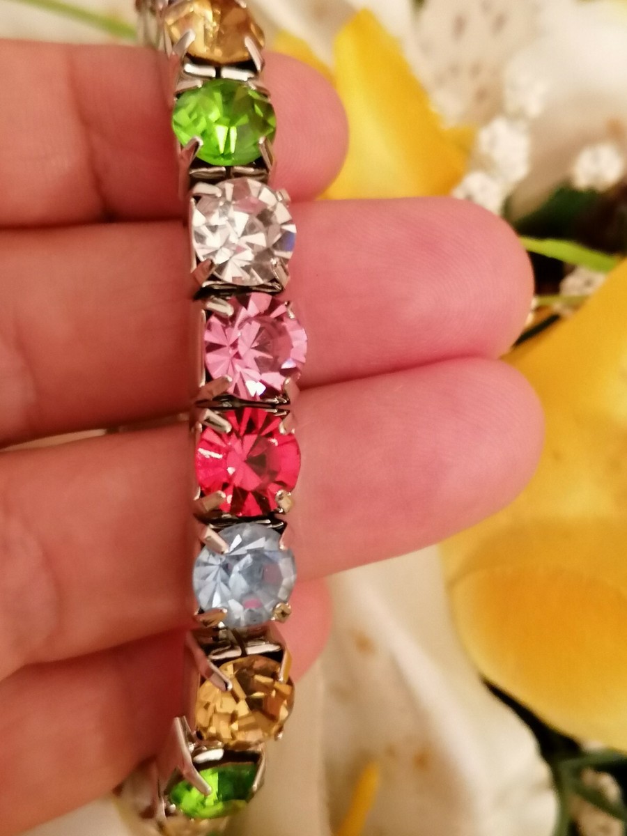 Multi GEM Tennis Bracelet Rainbow Colored Jewelry Bangle Gift