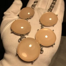 FABULOUS LIGHT TAN MOON-GLOW DOMED DISK COLLAR MODERN NECKLACE