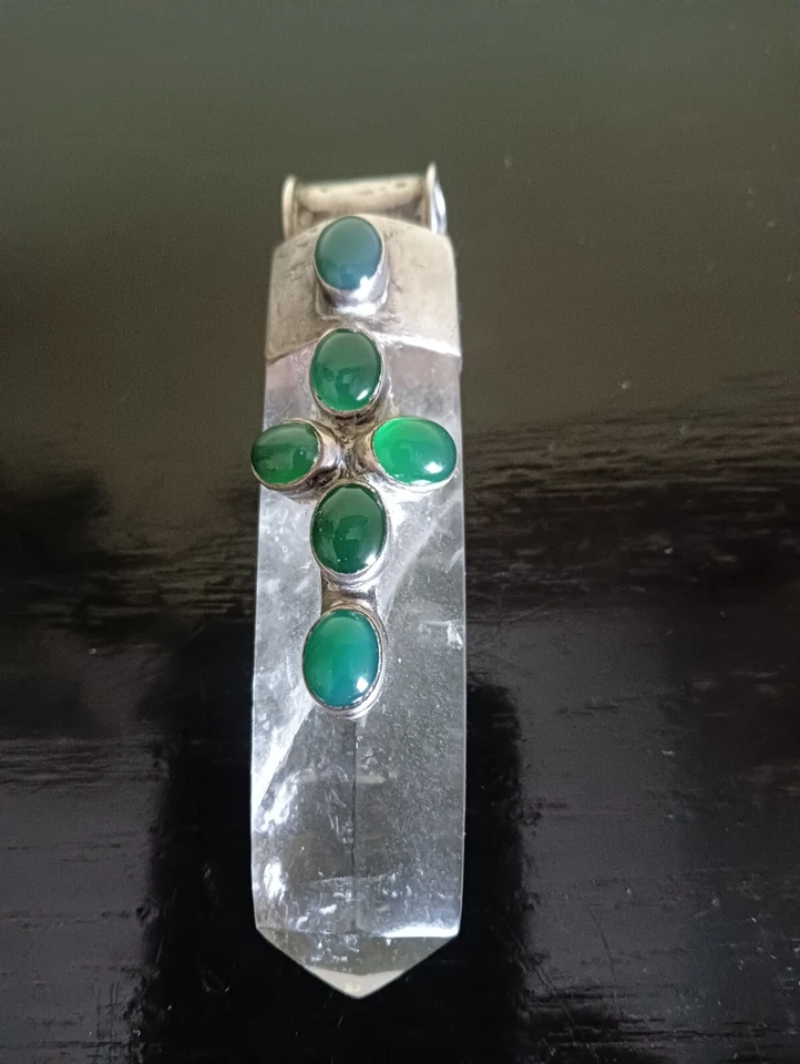 Collana in bagno d'argento con pendente a punta in cristallo di quarzo-vintage - Immagine 3 di 4