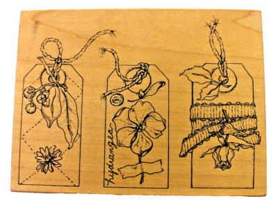 Stampa Rosa Inc. 3 Gift Tags Delicate Flower Hydrangea Rose Rubber Stamp M67-3