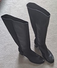 ECCO Black Leather Knee High Boots With Stret...