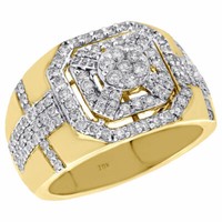 10K Gelbgold Diamant Pinky Ring Oktagon Halo Rahmen Cluster 2 Ct