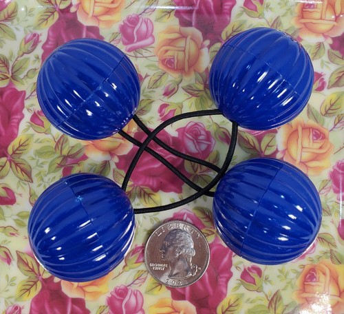 2 pcs BLUE ELASTIC PONYTAIL HOLDER JUMBO BEADS GIRL HAIR SCRUNCHIE KNOCKER BALL - Picture 2 of 8