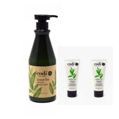 Codi Green Tea Hand & Body Lotion Big and 2 Small Set, 750ml/25oz + 3.3oz/100ml