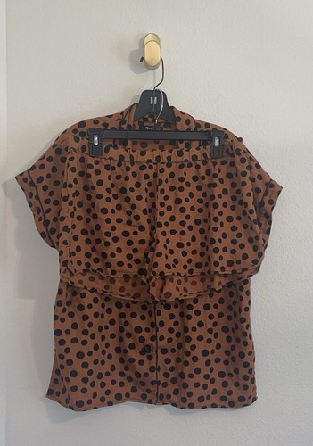 Madewell 2 Piece PJ Set Pajamas Shirt Shorts Cotton Flannel Leopard Dot M Medium
