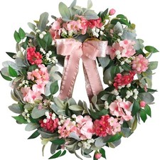 22  Artificial Flower Wreath,Hydrangea Lamb's Leaves Wreath Spring/Summer