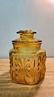 Vintage Federal Glass Canister with lid Harvest Gold Amber MCM Atterbury Scroll
