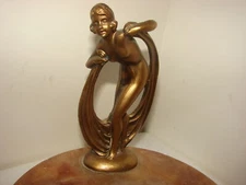 Art Deco Golden Nude Ribbon Dancer Lady on Marble Base Trinket Ash Tray 