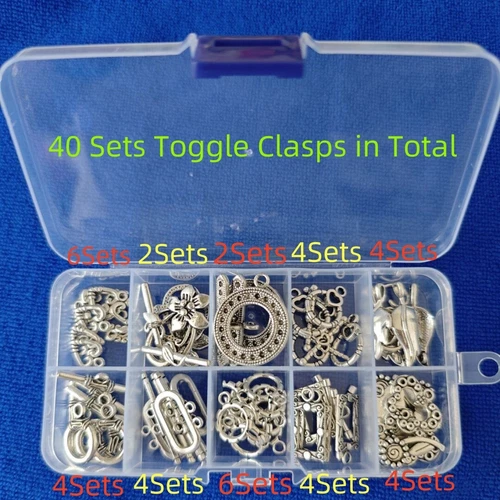 40 Sets of Antiqued Silver Gold Metal Mixed Lots Toggle Clasps in Storage Box