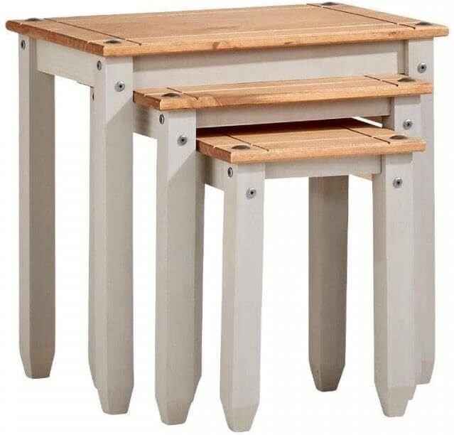 Home Source Solid Pine Wood Nest of Tables, Set of 3 for Living Room, Grey Finish 47 Home Source Nest of Tables, Pine Wood, Grey, Set of 3