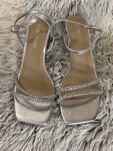 Dream Pairs Women’s Size 8.5 Silver Rhinestone Square Open Toe Wedge Sandals - Picture 4 of 13