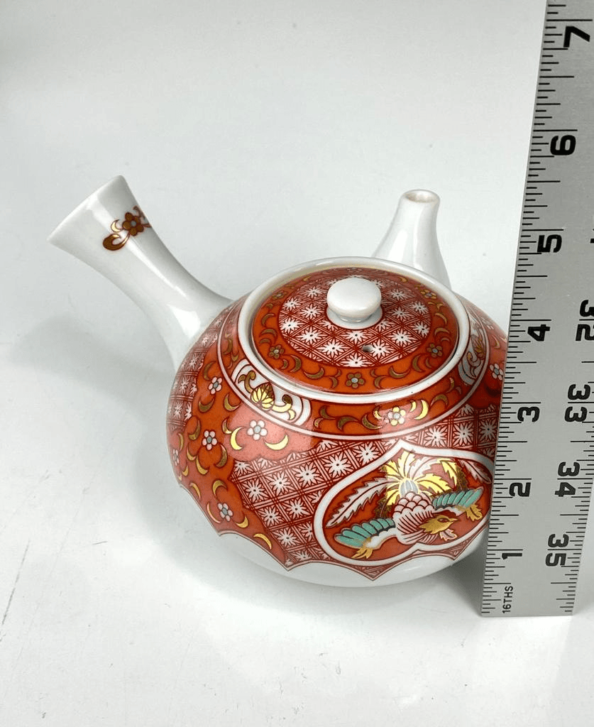 Vintage Japanese Kyusu Kutani-yaki Porcelain Teapot & 6 Vintage Japanese Kyusu Kutani-yaki Porcelain Teapot & 6