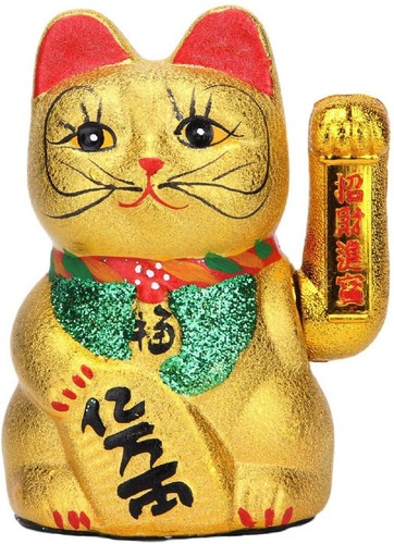 Gato De La Suerte Chino-Japones Mueve La Pata Mano De Bateria Ceramica Calidad - Picture 11 of 12