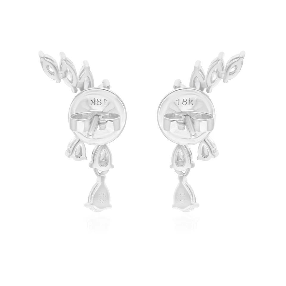 1.20 Ct SI/H Pear Marquise Diamond Earrings 14k White Solid Gold Birthday Gift - Image 4 of 4