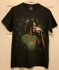 Bob Marley Smoking Weed Blunt Reggae Rasta Zion Black Graphic Shirt Men's Small