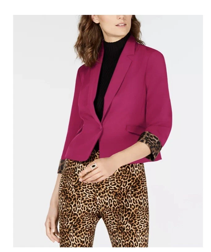 Blazer corto para mujer INC International Concepts manga 3/4 fucsia pequeño Foto 2 de 4