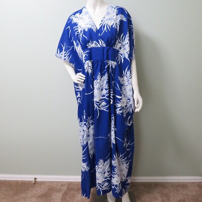 Vintage Hilo Hattie Maxi Dress MuuMuu Kimono Kaftan Hawaiian Tropical Floral