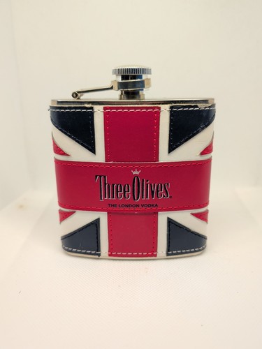 Three Olives-The London Vodka-Union Jack Leather Wrap-6oz Stainless Steal Flask