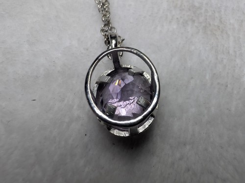 Genuine Diamond Amethyst Pendant 18" Chain 925 Sterling Silver - Picture 5 of 13