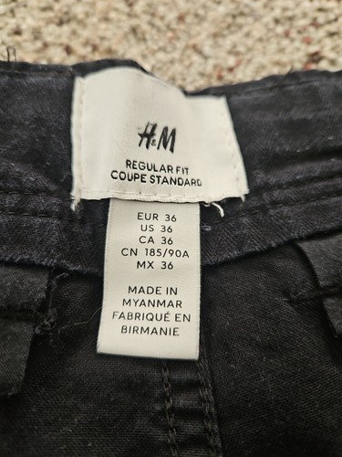 H&M Mens Regular Fit Coupe Standard Cargo Pants Size 36 Black Snap Pockets - Picture 12 of 14