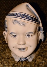 Dutch Delft Tobacco Jar/Box  Dutch Boy In Nightcap, 7x6 Inches, Wave Pattern Hat