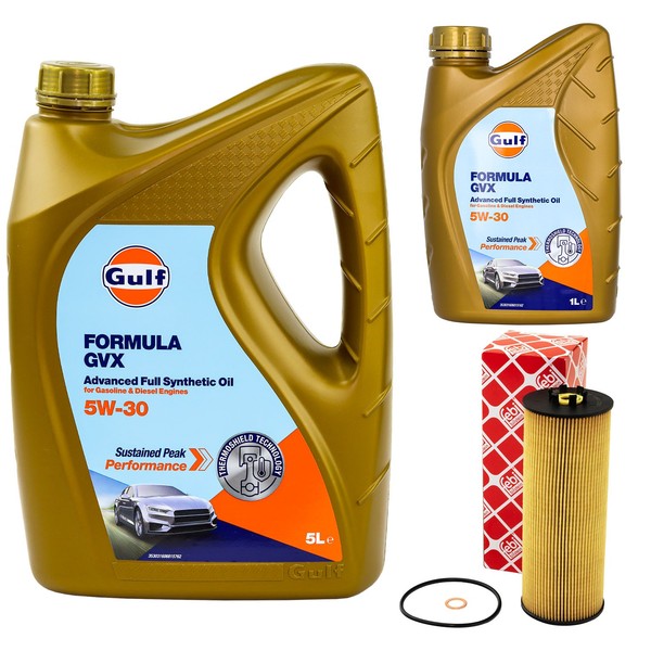 MotoröL Set Gulf Formula GVX 5W-30 6 Liter + ÖLfilter FüR Audi A4 A6 VW Passat-image