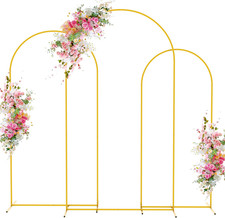 Wedding Arch Backdrop Stand 7.2FT, 6.6FT, 6FT Set of 3 Gold Metal Arch Backdrop