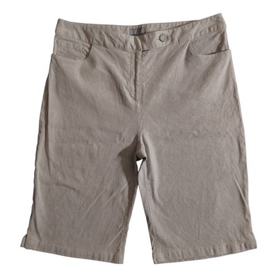 Marks Spencer Shorts Womens 16 Beige Linen Cotton Blend Bermuda Stretch VTG Y2K