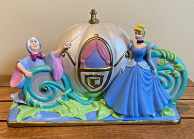 Disney Cinderella Fairy Godmother Pumpkin Carriage Plastic Bank 9'' x  5'' Vintage