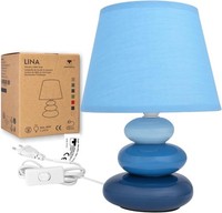 "Nachttischlampe \"Lina\" (Blau) Tischleuchte Keramik Tischlampe Mit Stoffschirm,"