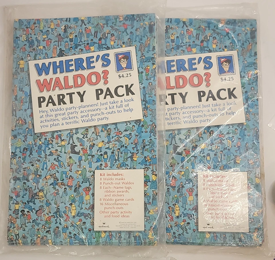 2 Where's Waldo Party Pack Sello Vintage 1991 Máscara de Cumpleaños, Juego, Premios Etc Foto 4 de 4