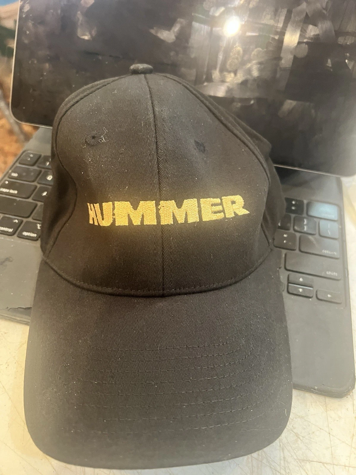 NEW HUMMER HAT/CAP FITTED MENS FLEX SEAM GOLD METALLIC LOGO ( READ )