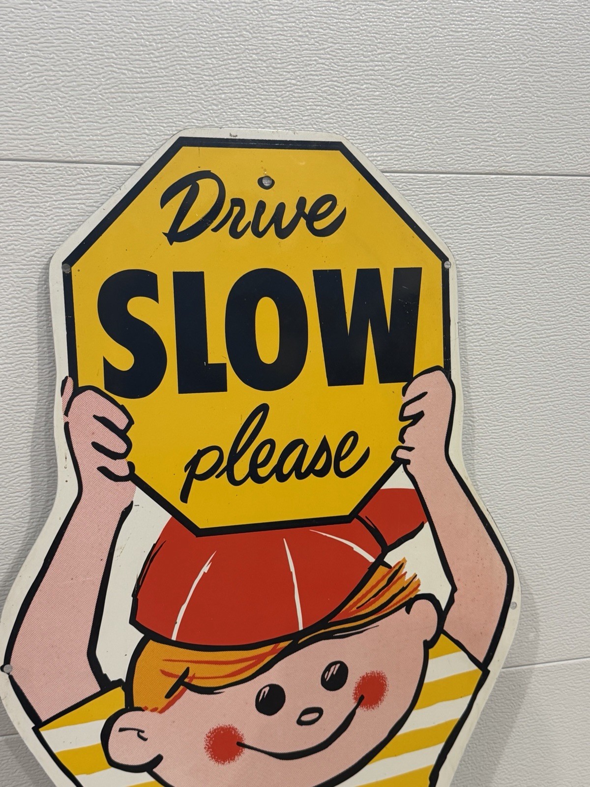 Vintage Original Pepsi Boy Slow Please Crossing Advertising Sign Metal