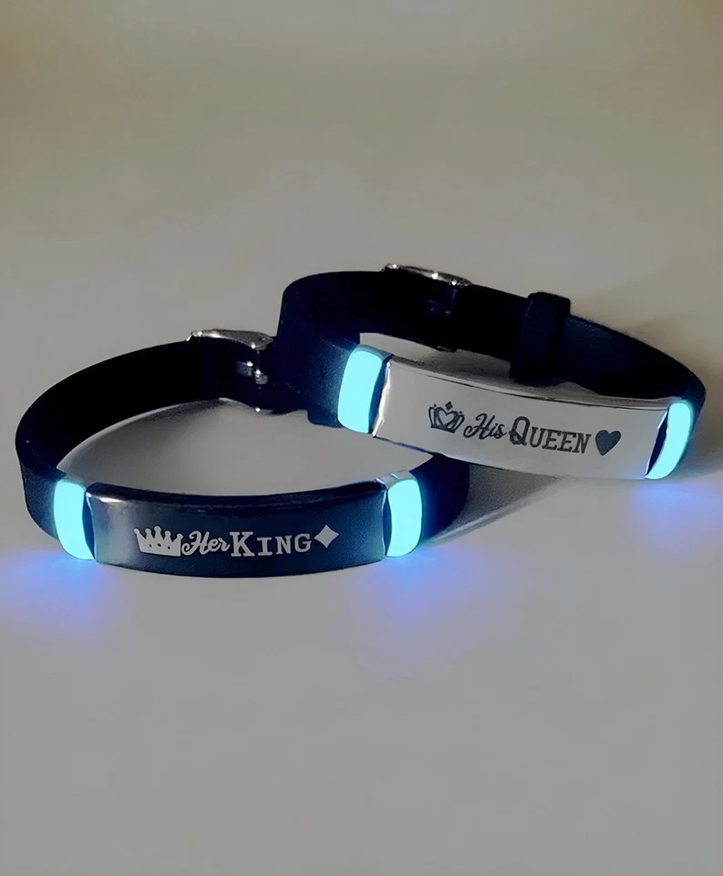Pulsera luminosa a juego su rey su reina pareja para hombre mujer regalo de cumpleaños Foto 2 de 4