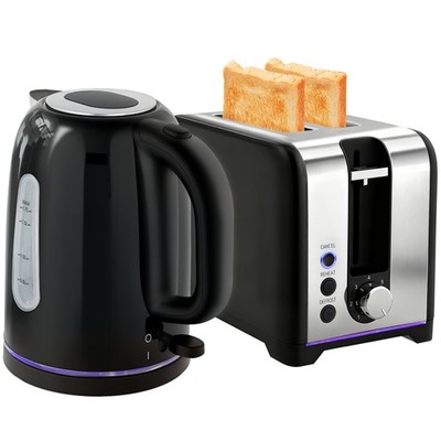 HOMCOM 1,7 L 3000 W Schnellkochkanne Wasserkocher und 2-Scheiben-Toaster Set, schwarz